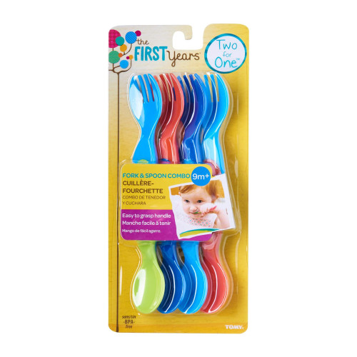 THE FIRST YEARS Two for One Fork&Spoon Combo, 4pk Assorted